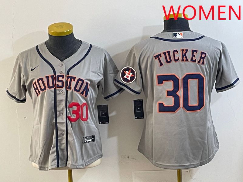 Women Houston Astros #30 Tucker Grey Game 2025 Nike MLB Jersey style 3